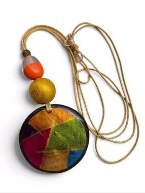Alisha D Cubism Art Statement Necklace Resin Pendant Adjustable Cord Italy